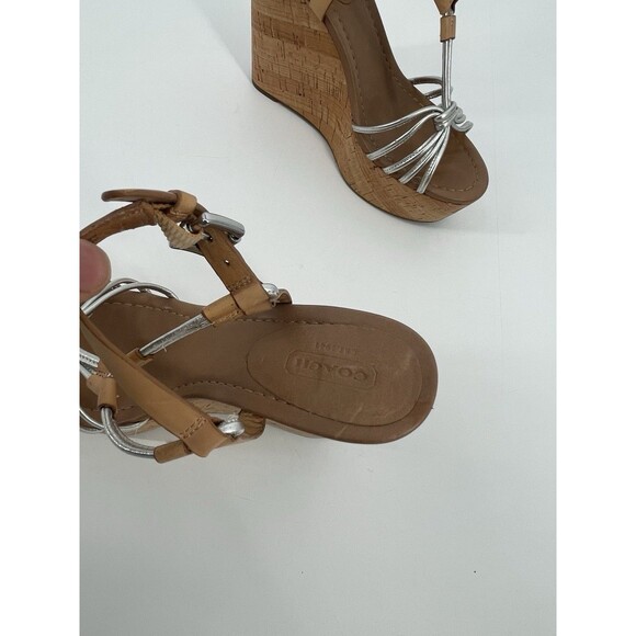 Coach Georgiana Womens Wedge Sandal Metallic Strappy Leather Platform Cork 6.5 - Picture 11 of 14